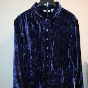 White Stag Woman Purple Velvet Embroidered Button Down Shirt Top Plus Size18W/20